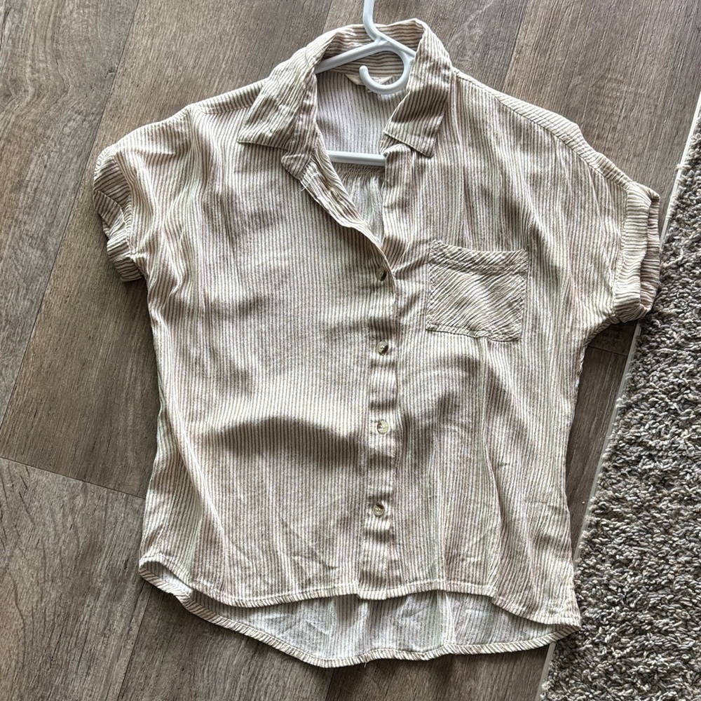 Striped Button Down Shirt - Tan